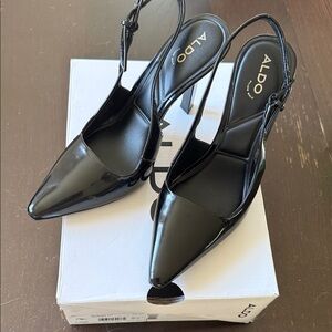 Aldo Black Patent Pointed-Toe Slingback Heels